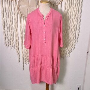 Rosso35 Linen Ruffled Mini Dress in Light Pink Size 44(L-8)